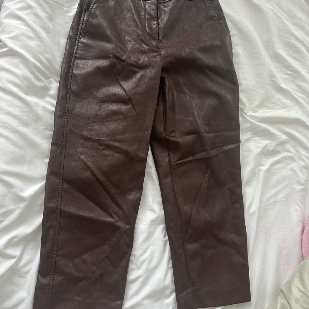 Aritzia Babaton Straight Leg Brown Vegan Leather Pants - Size 4
